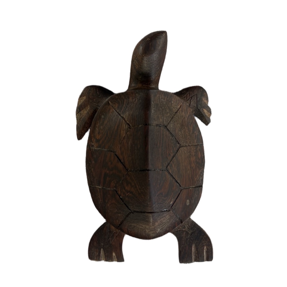 Hand-Carved Wooden Turtle Figurine | Vintage Coastal Home Decor